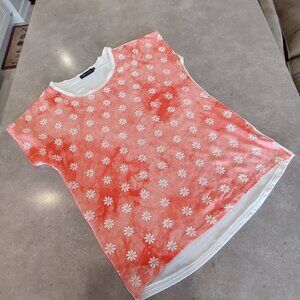 MACCINE Women's Tie-Dye w/Daisy Floral Print Cap Sleeves Top - Red/Cream - SML